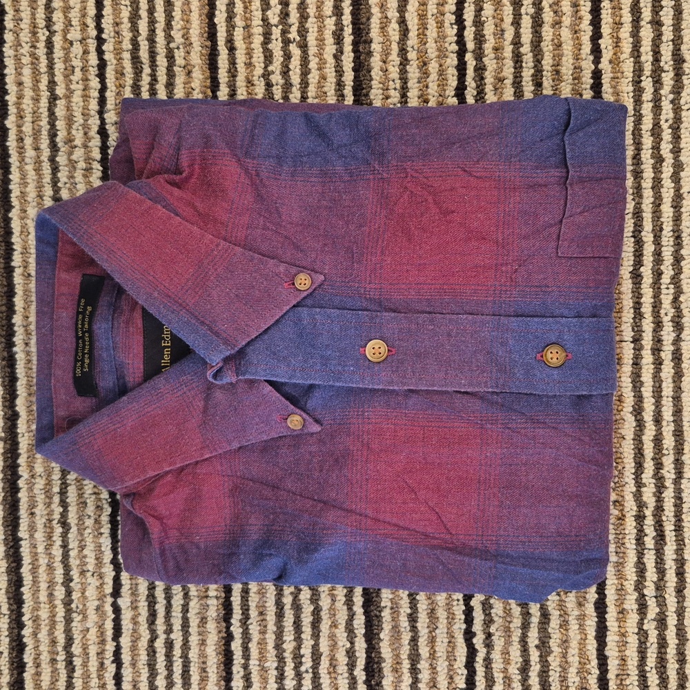 ALLEN EDMONDS Dark Red Blue Plaid Flannel‎ Cotton Mens Medium Long Sleeve Shirt